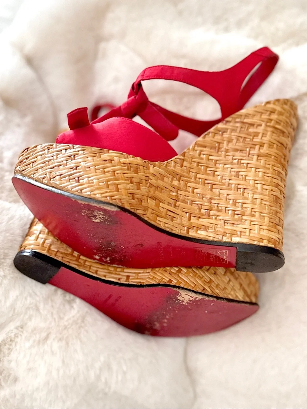 Dolce & Gabbana Red Woven Wicker Basket Espadrille Platform Wedge Sandals 5 35
